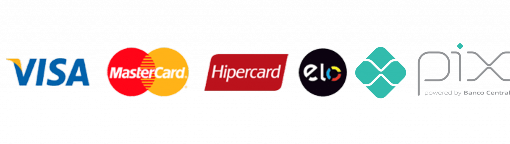 Formas de pagamento: Visa, Mastercard, Hipercard, Elo e Pix